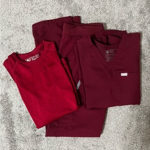 FIGS Burgundy scrub set with matching under scrub